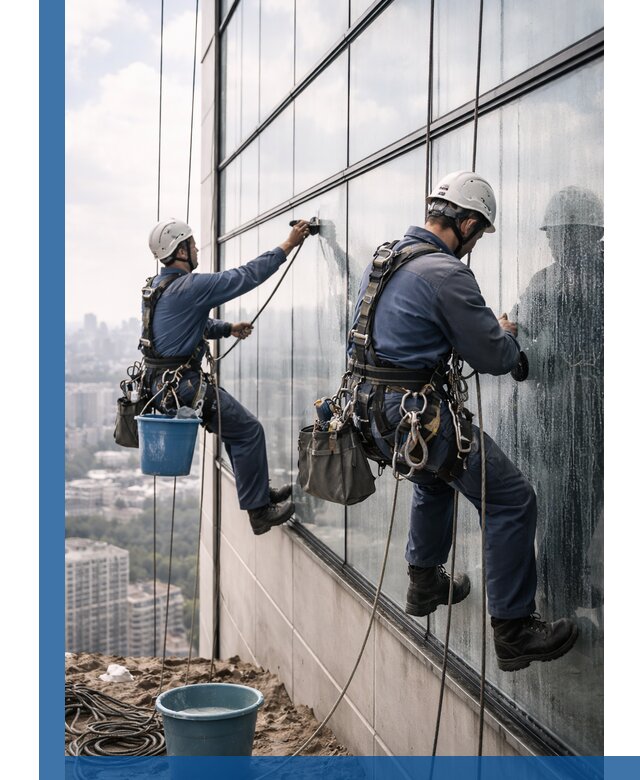 Профессиональная мойка фасадных окон альпинистами в Колпине