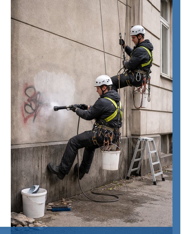 Удаление граффити с фасада в Колпине от 4642 р. | ВЫСОТНИК-Клп