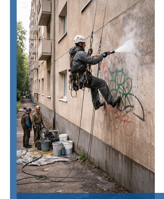 Удаление граффити с фасада в Колпине без следов и повреждений