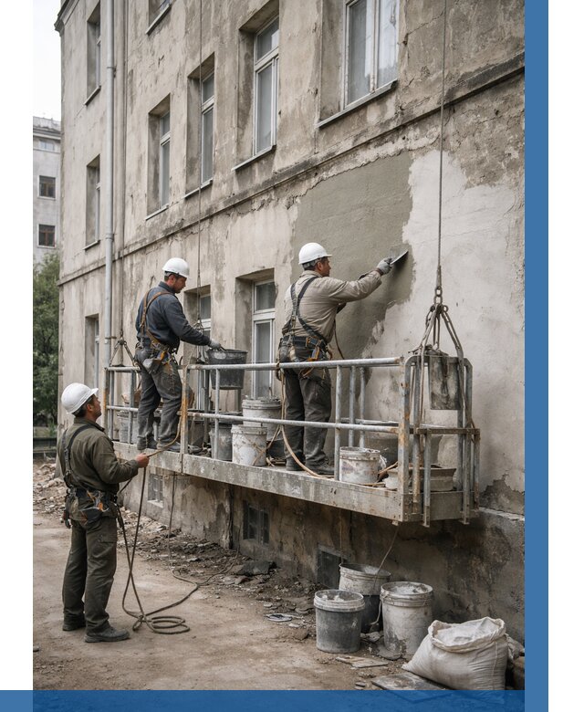 Капитальный ремонт фасада в Колпине от 4332 р. | ВЫСОТНИК-Клп