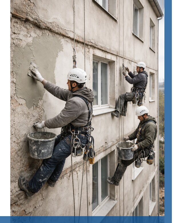 Ремонт штукатурного фасада в Колпине от 774 р. под ключ | ВЫСОТНИК-Клп