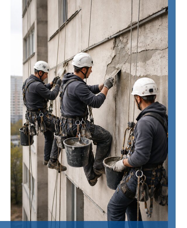 Ремонт бетонных элементов фасада в Колпине от 2579 р. | ВЫСОТНИК-Клп