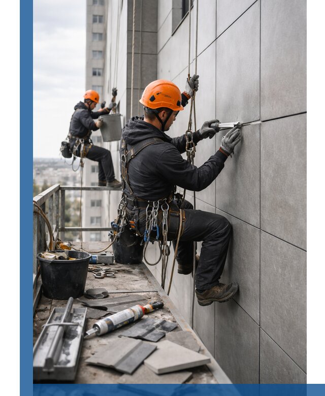 Профессиональный ремонт фасада из керамогранита в Колпине