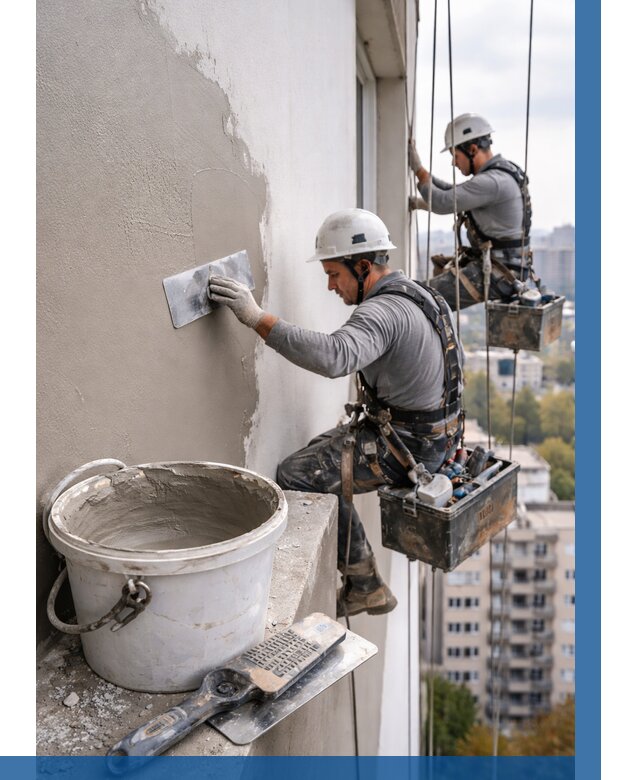 Шпаклевка фасада на высоте в Колпине от 722 р. | ВЫСОТНИК-Клп