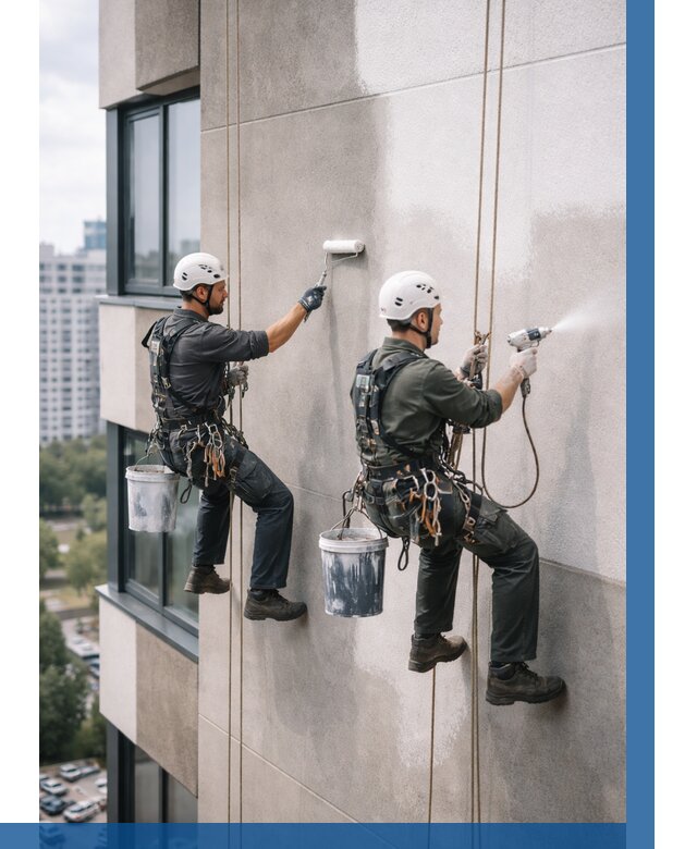 Покраска фасада альпинистами в Колпине от 309 р. | ВЫСОТНИК-Клп