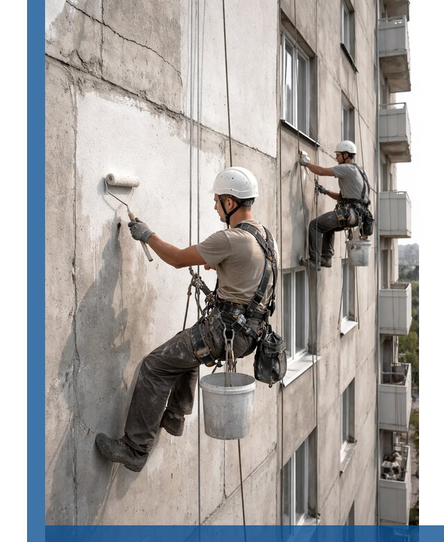 Покраска бетонного фасада в Колпине для жилых и промышленных объектов