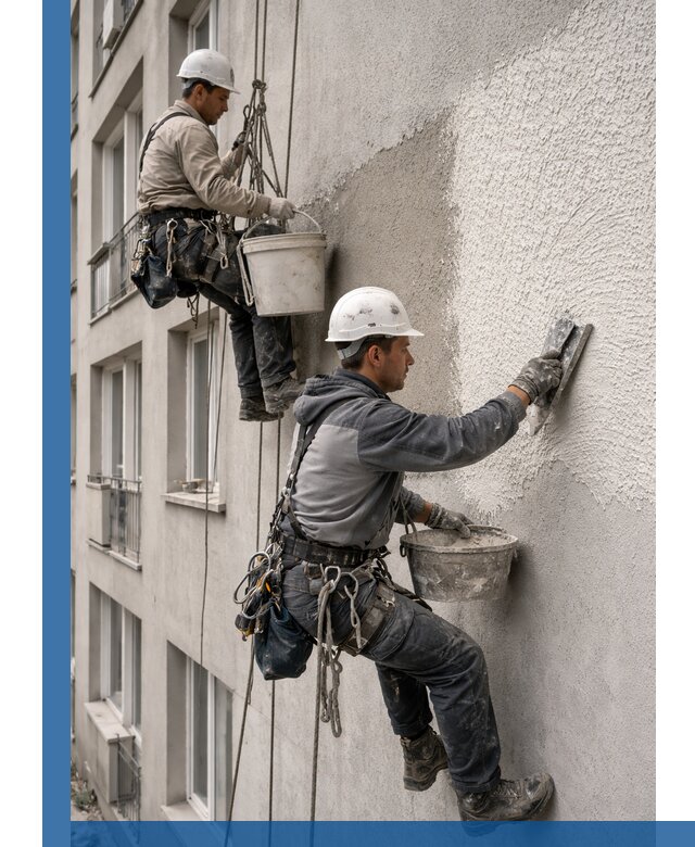 Нанесение декоративной штукатурки короед на фасад в Колпине