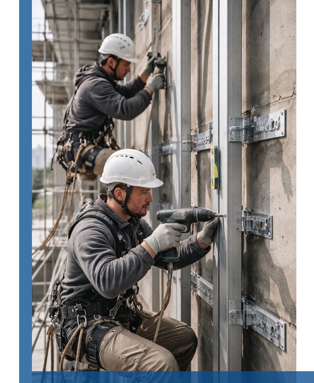 Монтаж и крепление подсистемы вентфасада в Колпине