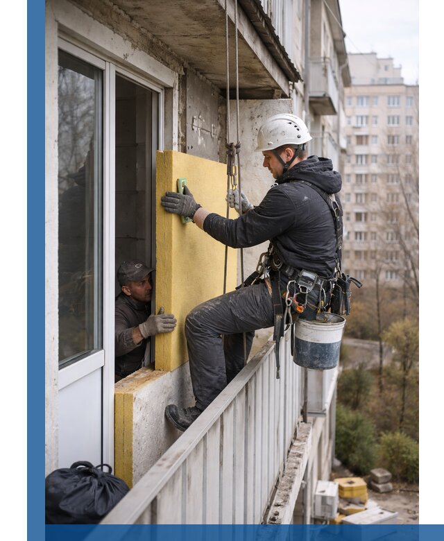 Профессиональное утепление балкона снаружи в Колпине под ключ