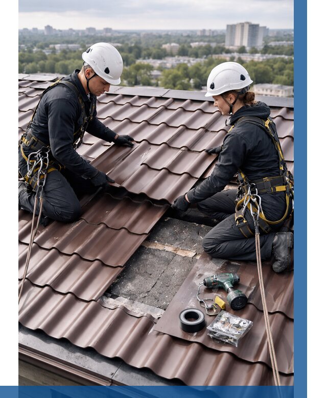 Ремонт металлочерепицы на крыше в Колпине от 928 р. | ВЫСОТНИК-Клп