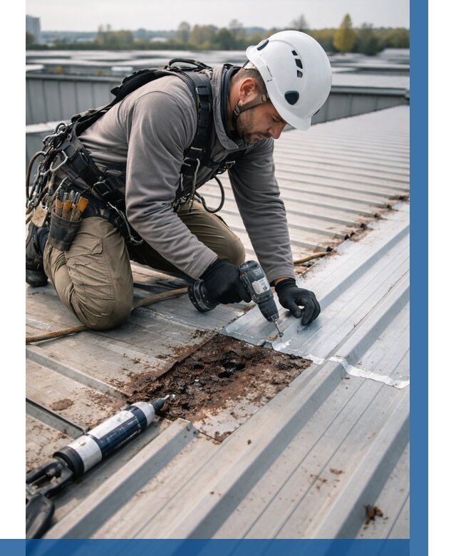 Ремонт профнастила на кровле в Колпине от 722 р. | ВЫСОТНИК-Клп