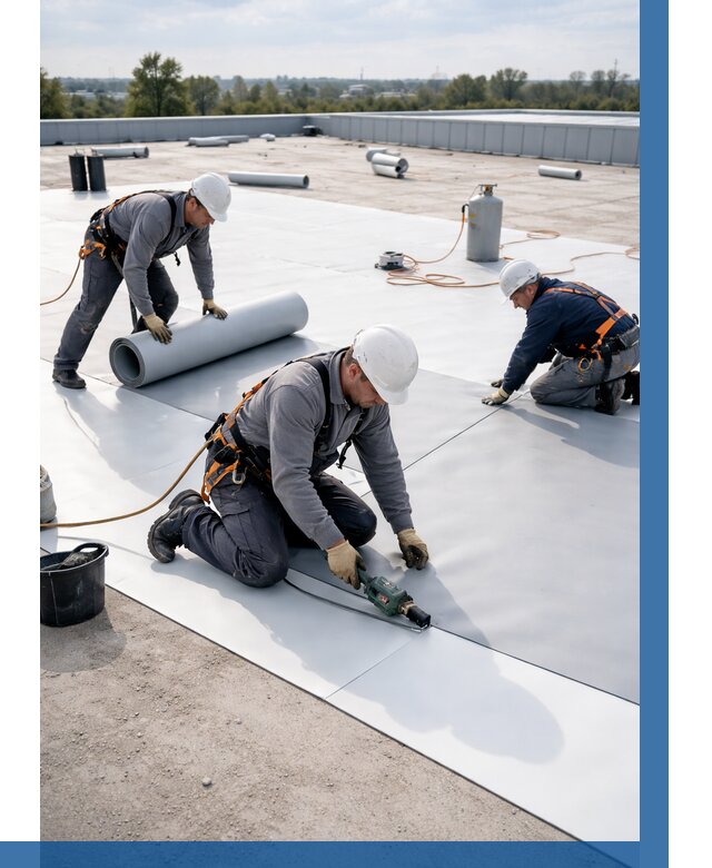 Монтаж мембранной кровли под ключ в Колпине от 1238 р. | ВЫСОТНИК-Клп