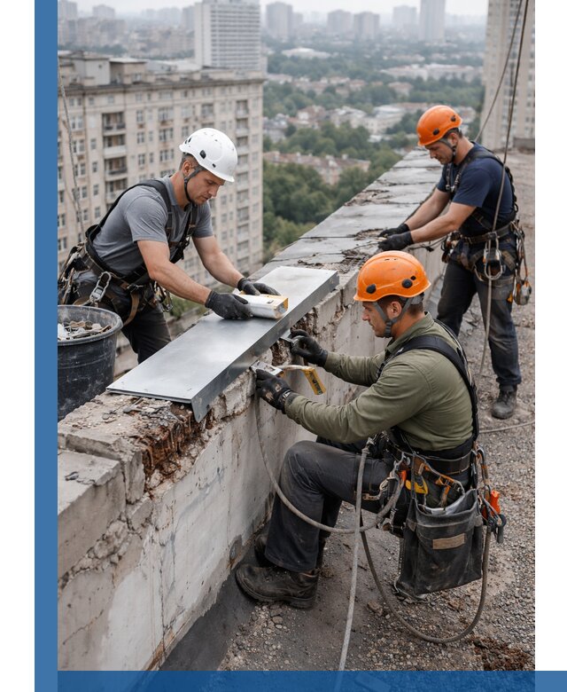 Ремонт парапета на кровле в Колпине, высотные работы с гарантией