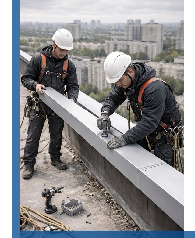 Монтаж парапетных крышек и ограждений кровли в Колпине