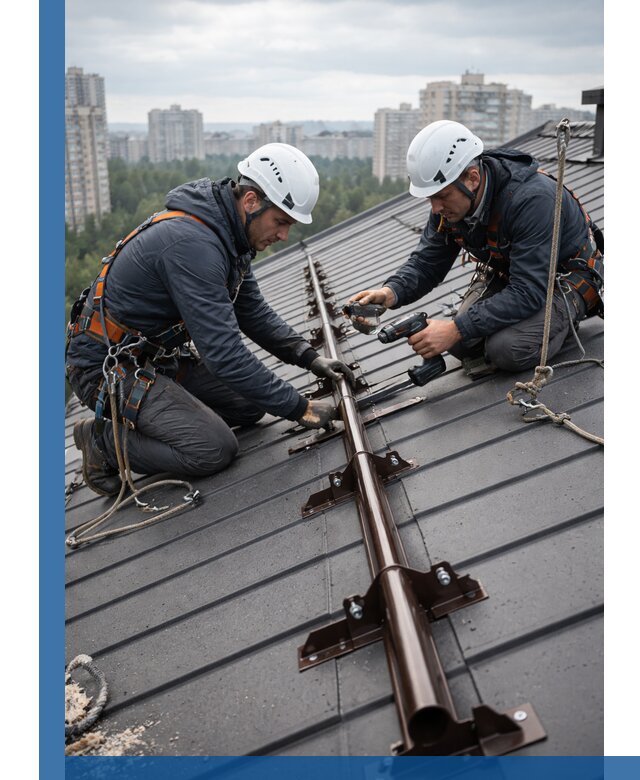 Монтаж снегозадержателей на кровле зданий в Колпине под ключ