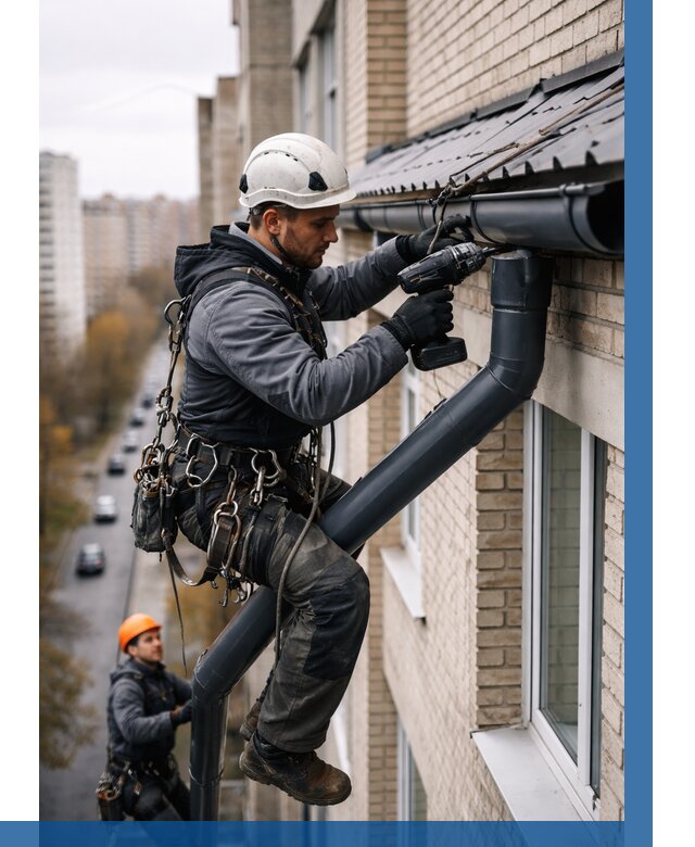 Монтаж водосточной системы на здании в Колпине от 5158 р. | ВЫСОТНИК-Клп