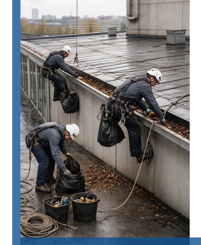 Очистка кровли по периметру в Колпине силами промышленных альпинистов
