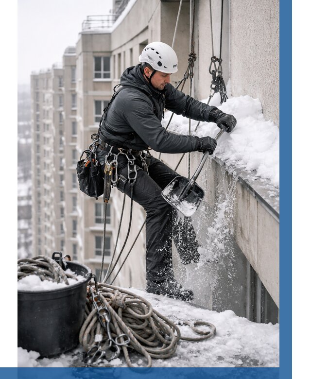 Очистка карнизов от снега в Колпине от 309 р. | ВЫСОТНИК-Клп