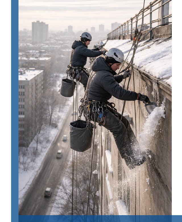 Очистка карнизов от снега в Колпине профессионально и безопасно