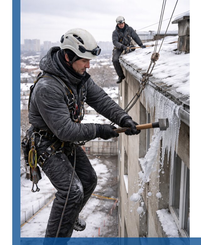 Сбивание и удаление сосулек с крыши в Колпине безопасно