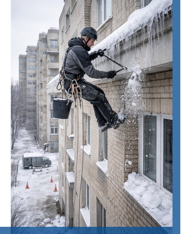 Удаление наледи с карнизов в Колпине от 361 р. | ВЫСОТНИК-Клп