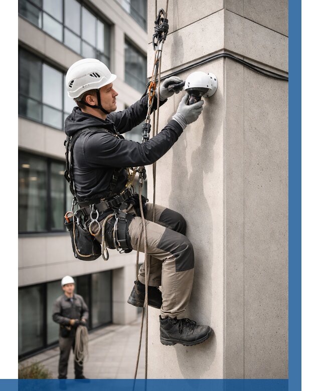 Монтаж камер видеонаблюдения на фасаде в Колпине от 8768 р.-ВЫСОТНИК-Клп