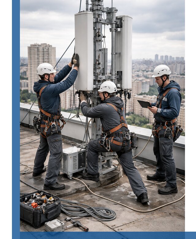 Монтаж антенн связи на крыше в Колпине с вводом в эксплуатацию