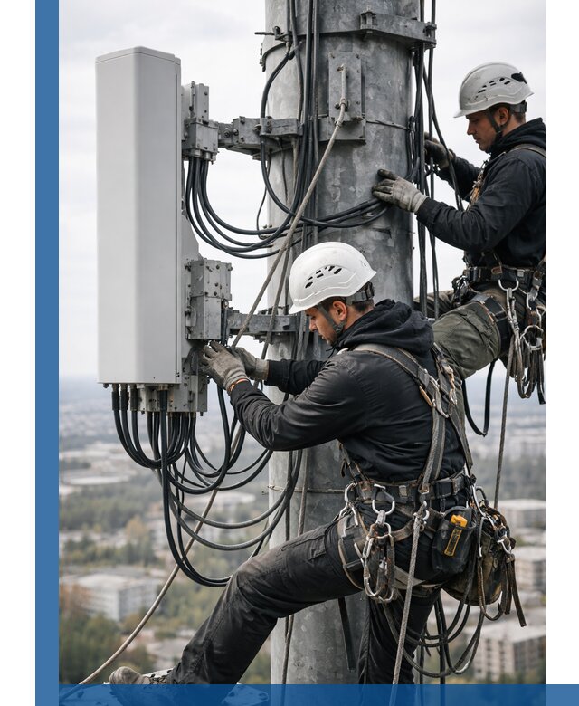 Монтаж оборудования связи на мачте в Колпине с пусконаладкой