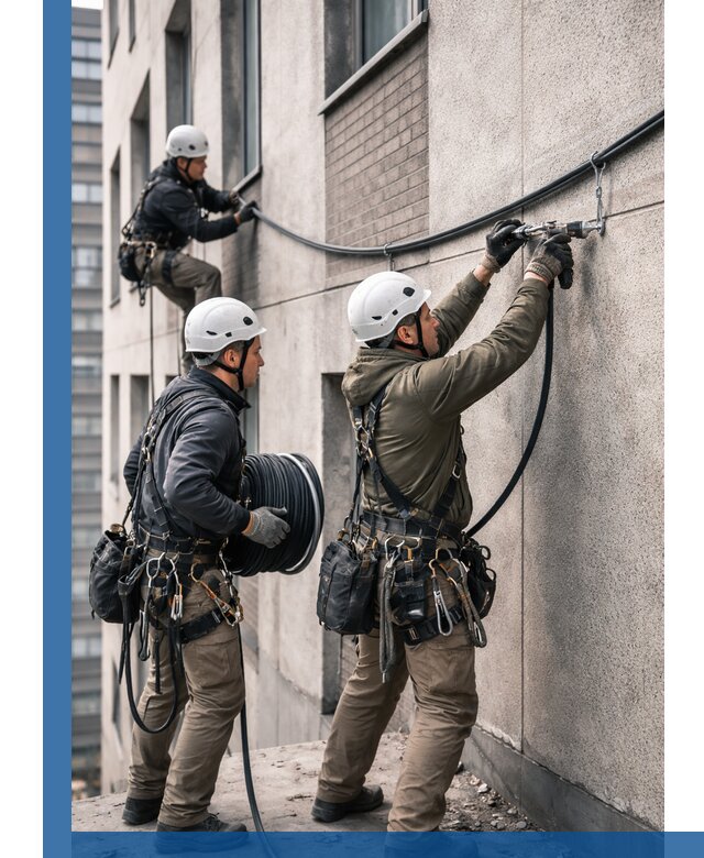 Прокладка кабеля по фасаду в Колпине, профессиональный монтаж