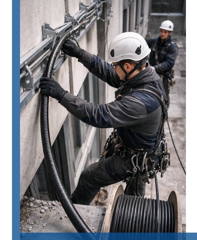 Протяжка кабеля питания на высоте в Колпине с гарантией безопасности и качества