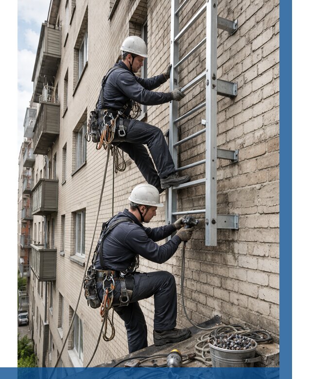 Монтаж пожарной лестницы в Колпине от 25788 р заказать у ВЫСОТНИК-Клп