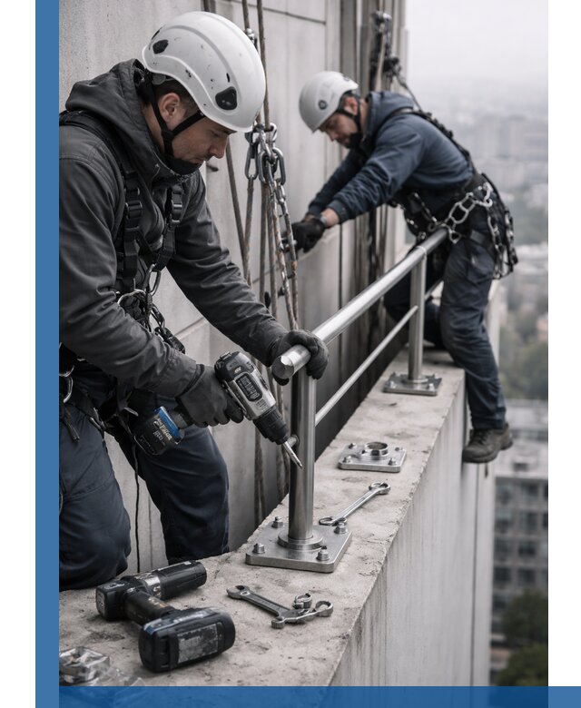 Монтаж перил на высоте в Колпине для жилых и промобъектов