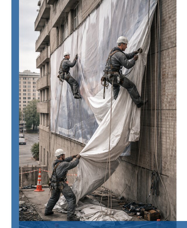 Демонтаж баннеров с фасада в Колпине оперативно и безопасно