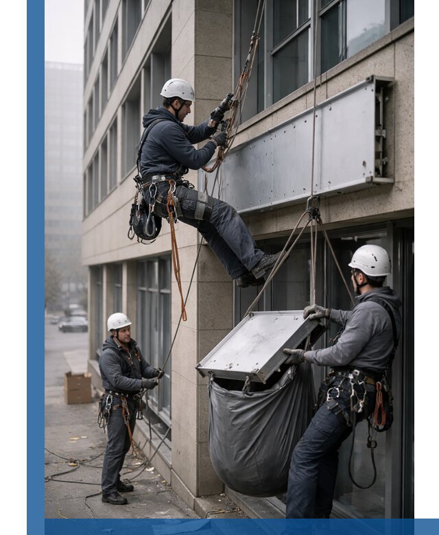 Демонтаж рекламной вывески с высотными работами в Колпине