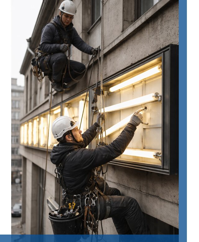 Замена ламп в вывеске в Колпине под ключ от 3610 р. | ВЫСОТНИК-Клп