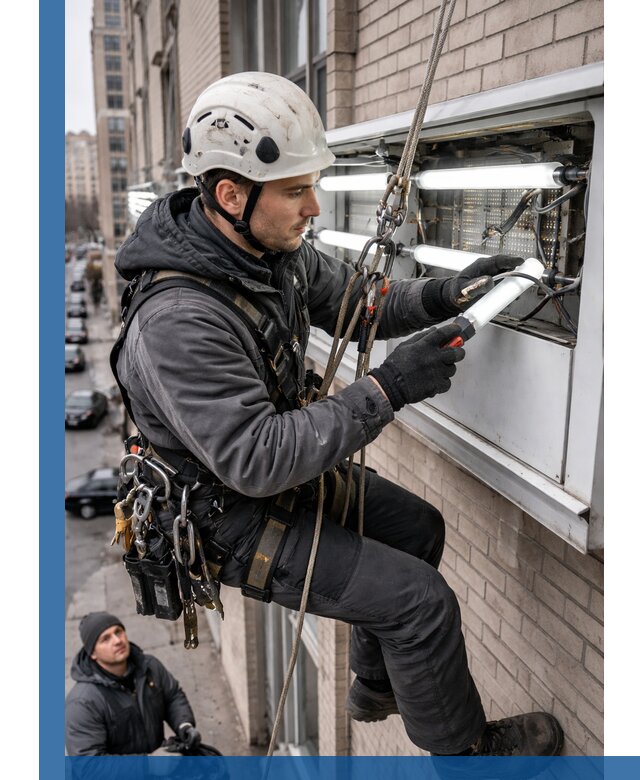 Профессиональная замена ламп в наружной вывеске в Колпине