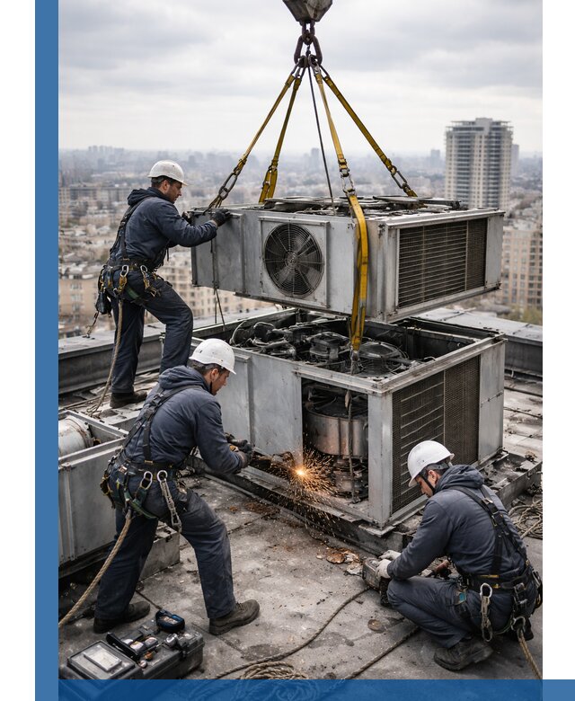 Демонтаж крышной установки в Колпине любой сложности