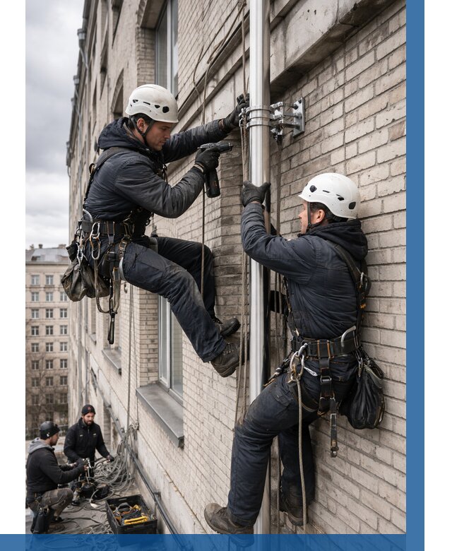 Монтаж флагштока на здании в Колпине от 6705 р. | ВЫСОТНИК-Клп