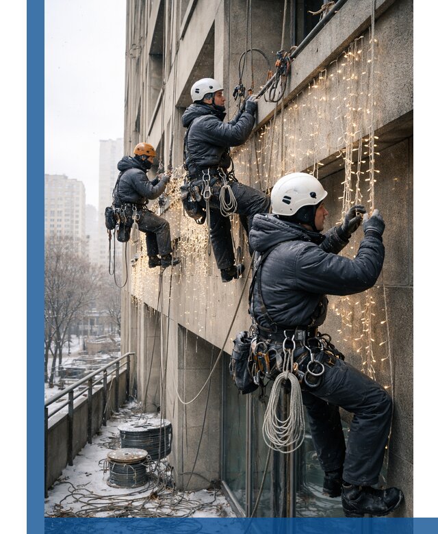 Монтаж новогодней иллюминации и украшение фасадов в Колпине