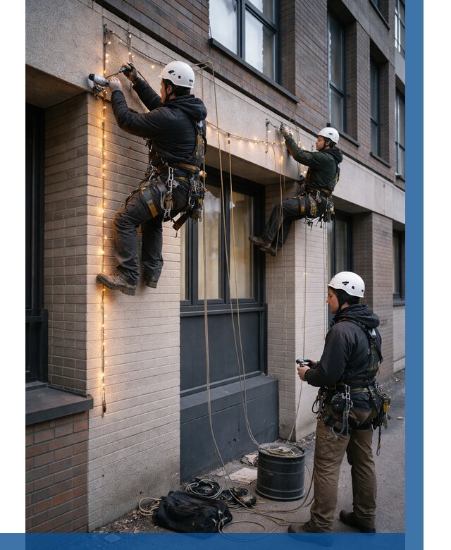 Монтаж гирлянд на фасаде в Колпине от 3610 р. | ВЫСОТНИК-Клп