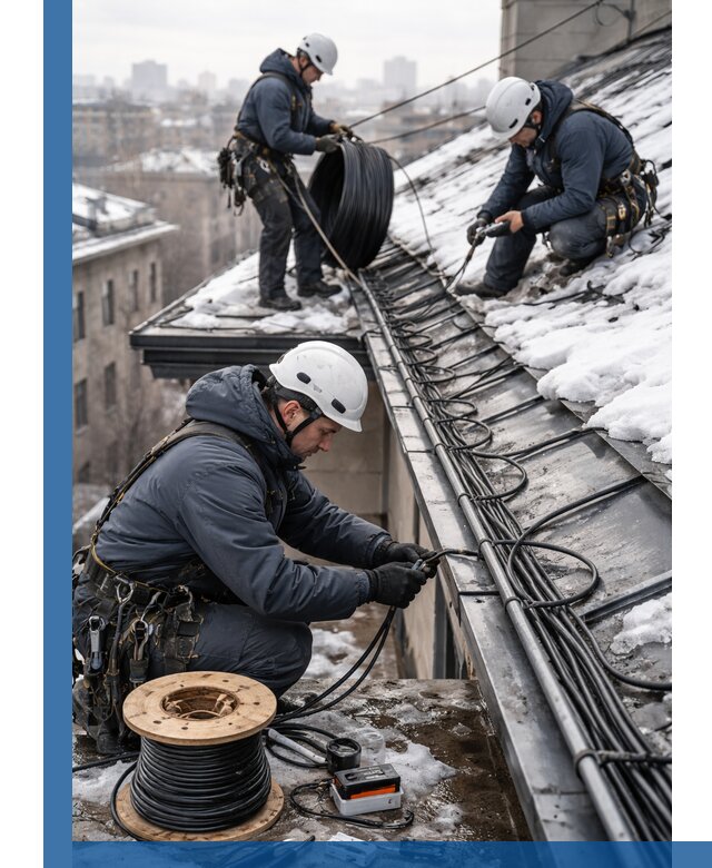 Монтаж греющего кабеля на кровле в Колпине под ключ