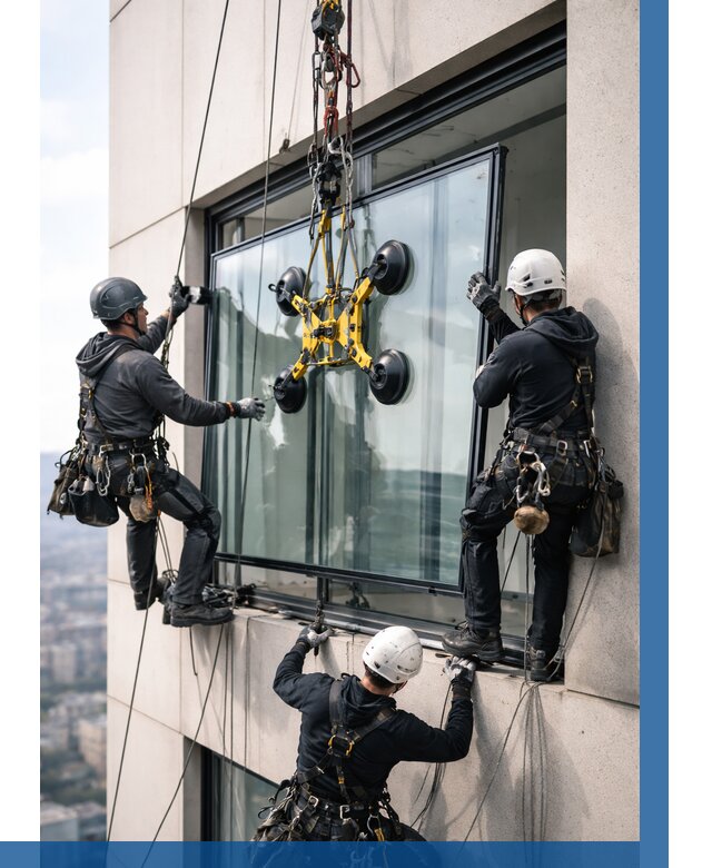 Монтаж стеклопакетов на высоте в Колпине от 3301 р. | ВЫСОТНИК-Клп