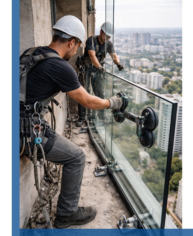 Монтаж стеклянных ограждений под ключ с гарантией в Колпине