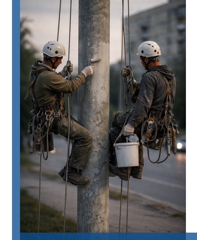 Покраска опор освещения и антикоррозийная защита в Колпине