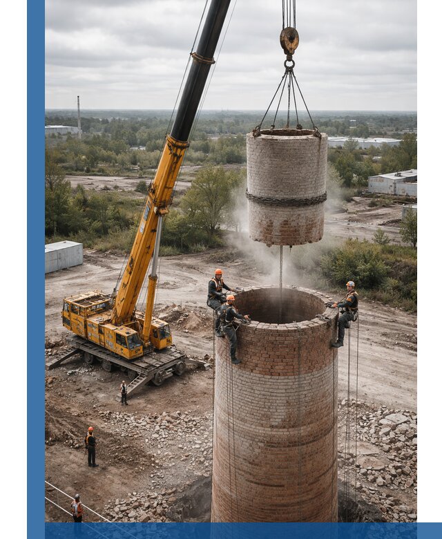 Демонтаж дымовой трубы в Колпине с гарантиями безопасности