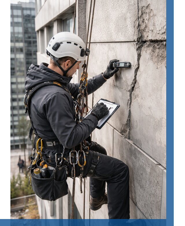 Обследование фасада альпинистами в Колпине от 124 р. | ВЫСОТНИК-Клп