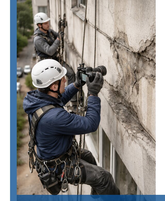 Фотофиксация дефектов фасада с высотной съемкой в Колпине
