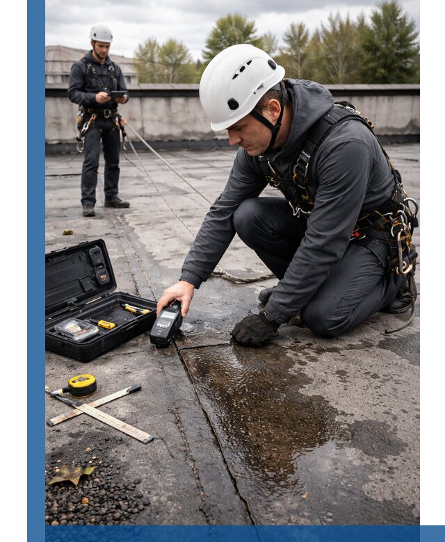 Обследование кровли на протечки и выявление дефектов в Колпине