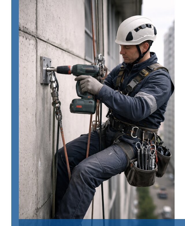 Установка анкерных точек для высотных работ в Колпине